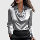 Sylvie | Blouse with luxurious shine and pleated collar