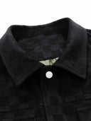 Checkerboard Print Faux Suede Pocket Jacket