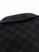 Checkerboard Print Faux Suede Pocket Jacket