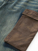 Distressed Finish Color-Block Pocket Combination Overalls