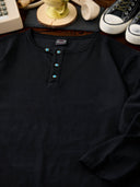 Improved Henley Neck T-Shirt with Turquoise-style Buttons