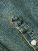 Denim Work Shirt with Retro Print and Corduroy Contrast Collar