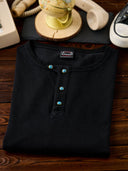 Improved Henley Neck T-Shirt with Turquoise-style Buttons