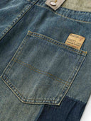 Distressed Finish Color-Block Pocket Combination Overalls