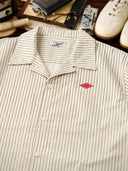 "KaraKu" Diamond Embroidered Logo Pinstripe Open Collar Shirt