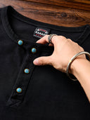 Improved Henley Neck T-Shirt with Turquoise-style Buttons