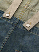 Distressed Finish Color-Block Pocket Combination Overalls