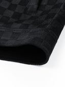 Checkerboard Print Faux Suede Pocket Jacket