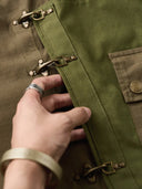 Cotton Piqué Panel Swedish Military Motorcycle Jacket with Hook Buttons