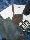 Distressed Finish Color-Block Pocket Combination Overalls