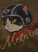 "Cat Wearing Helmet" Print & Karaku Logo Embroidery V-Gusset Sweatshirt