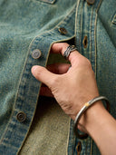 Denim Work Shirt with Retro Print and Corduroy Contrast Collar