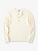 Waffle Henley Neck Long Sleeve T-Shirt with Turquoise-Style 3 Buttons