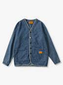Contrast Button Collarless Denim Jacket