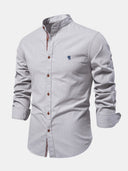 Linen Look Long-Sleeved Shirt with Stand Collar