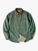 Denim Work Shirt with Retro Print and Corduroy Contrast Collar