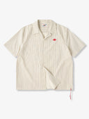 "KaraKu" Diamond Embroidered Logo Pinstripe Open Collar Shirt