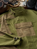Cotton Piqué Panel Swedish Military Motorcycle Jacket with Hook Buttons