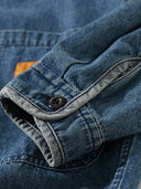 Contrast Button Collarless Denim Jacket