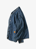 Contrast Button Collarless Denim Jacket