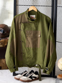 Cotton Piqué Panel Swedish Military Motorcycle Jacket with Hook Buttons