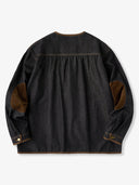 Elbow Corduroy Patches Collarless Denim Jacket