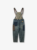 Distressed Finish Color-Block Pocket Combination Overalls