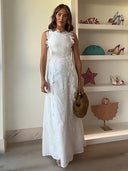 Éliora – Abito lungo con spalline annodate e motivo floreale in pizzo