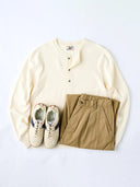 Waffle Henley Neck Long Sleeve T-Shirt with Turquoise-Style 3 Buttons