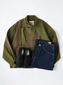 Cotton Piqué Panel Swedish Military Motorcycle Jacket with Hook Buttons