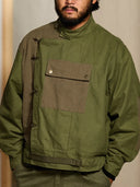 Cotton Piqué Panel Swedish Military Motorcycle Jacket with Hook Buttons