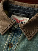 Denim Work Shirt with Retro Print and Corduroy Contrast Collar
