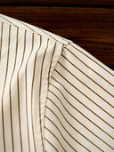 "KaraKu" Diamond Embroidered Logo Pinstripe Open Collar Shirt