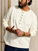 Türkisfarbenes Henley-Langarm-T-Shirt mit 5 Knöpfen