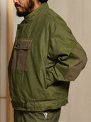 Cotton Piqué Panel Swedish Military Motorcycle Jacket with Hook Buttons