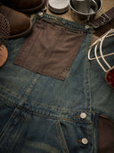 Distressed Finish Color-Block Pocket Combination Overalls