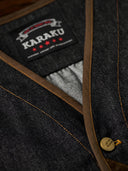 Elbow Corduroy Patches Collarless Denim Jacket