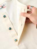 Waffle Henley Neck Long Sleeve T-Shirt with Turquoise-Style 3 Buttons