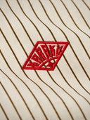 "KaraKu" Diamond Embroidered Logo Pinstripe Open Collar Shirt