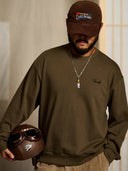 "Cat Wearing Helmet" Print & Karaku Logo Embroidery V-Gusset Sweatshirt