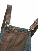 Distressed Finish Color-Block Pocket Combination Overalls
