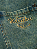 Denim Work Shirt with Retro Print and Corduroy Contrast Collar