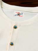 Waffle Henley Neck Long Sleeve T-Shirt with Turquoise-Style 3 Buttons