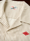 "KaraKu" Diamond Embroidered Logo Pinstripe Open Collar Shirt