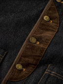 Elbow Corduroy Patches Collarless Denim Jacket