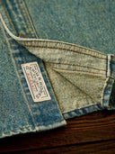 Denim Work Shirt with Retro Print and Corduroy Contrast Collar