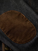 Elbow Corduroy Patches Collarless Denim Jacket