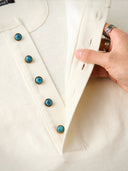 Türkisfarbenes Henley-Langarm-T-Shirt mit 5 Knöpfen