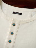 Türkisfarbenes Henley-Langarm-T-Shirt mit 5 Knöpfen