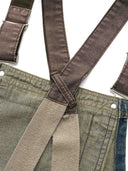 Distressed Finish Color-Block Pocket Combination Overalls